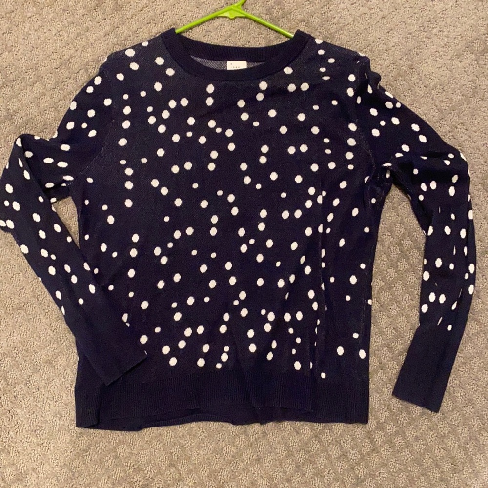 Blue and white polka dot sweater